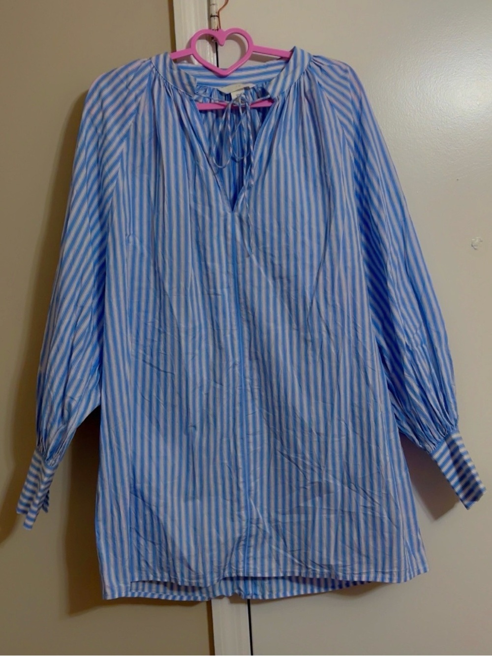 H&M Light Blue and White Striped Peasant Tunic Dress